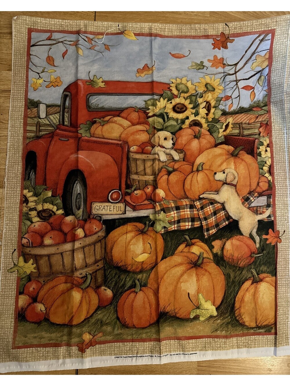 45"x 36"-Red Truck Filled with Pumpkins & Puppy Panel-Susan Winget-Cotton Fabric